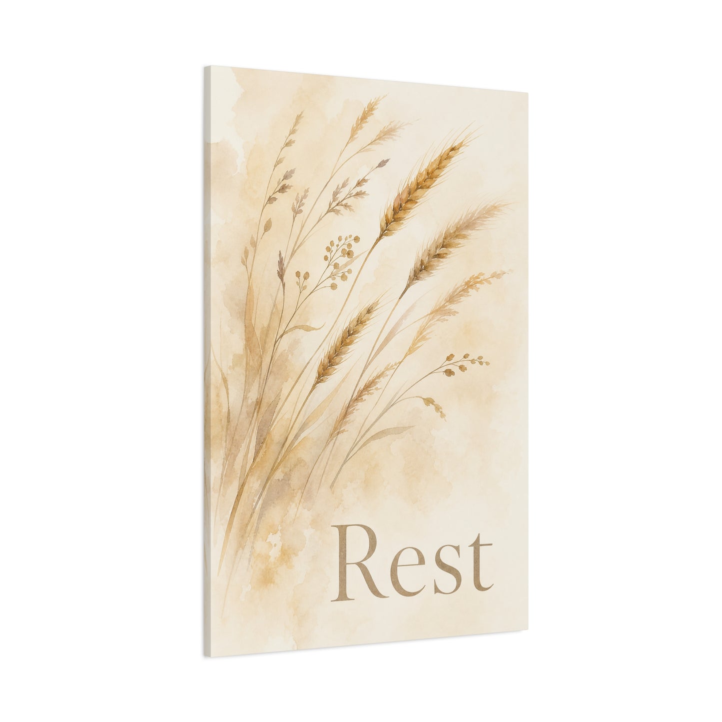 "Rest" Botanical Canvas Wall Art - Neutral Wheat Grass Watercolor Print - Minimalist Beige Farmhouse Decor - Bedroom Wall Hanging - Living Room Home Decoration - Meditation Space Accent