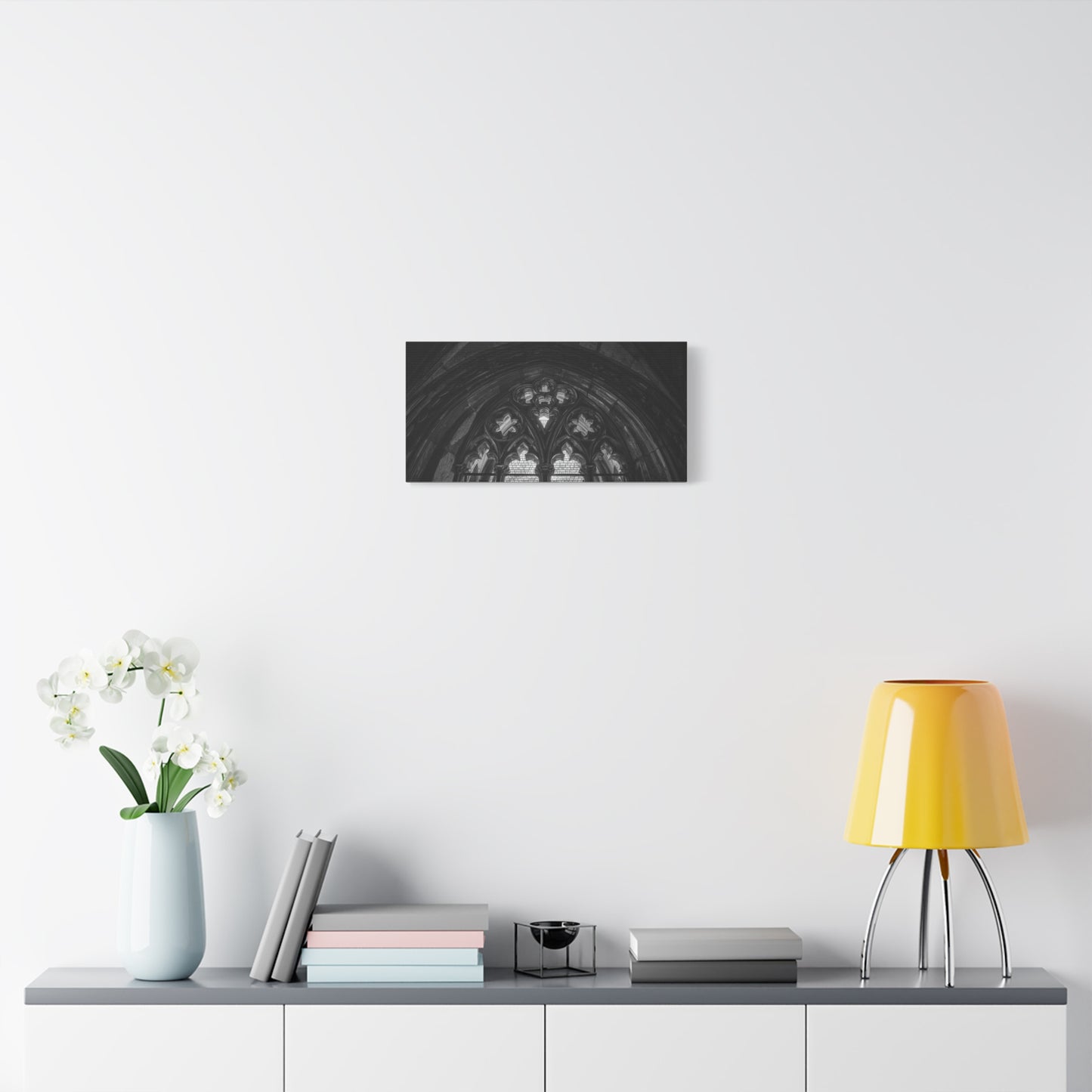 Gothic Cathedral Arch Canvas Wall Art - Black And White Architectural Art Print - Moody Stone Tracery, Matte Finish - Living Room Wall Decor, Office Art Accent - Bedroom Home Decoration
