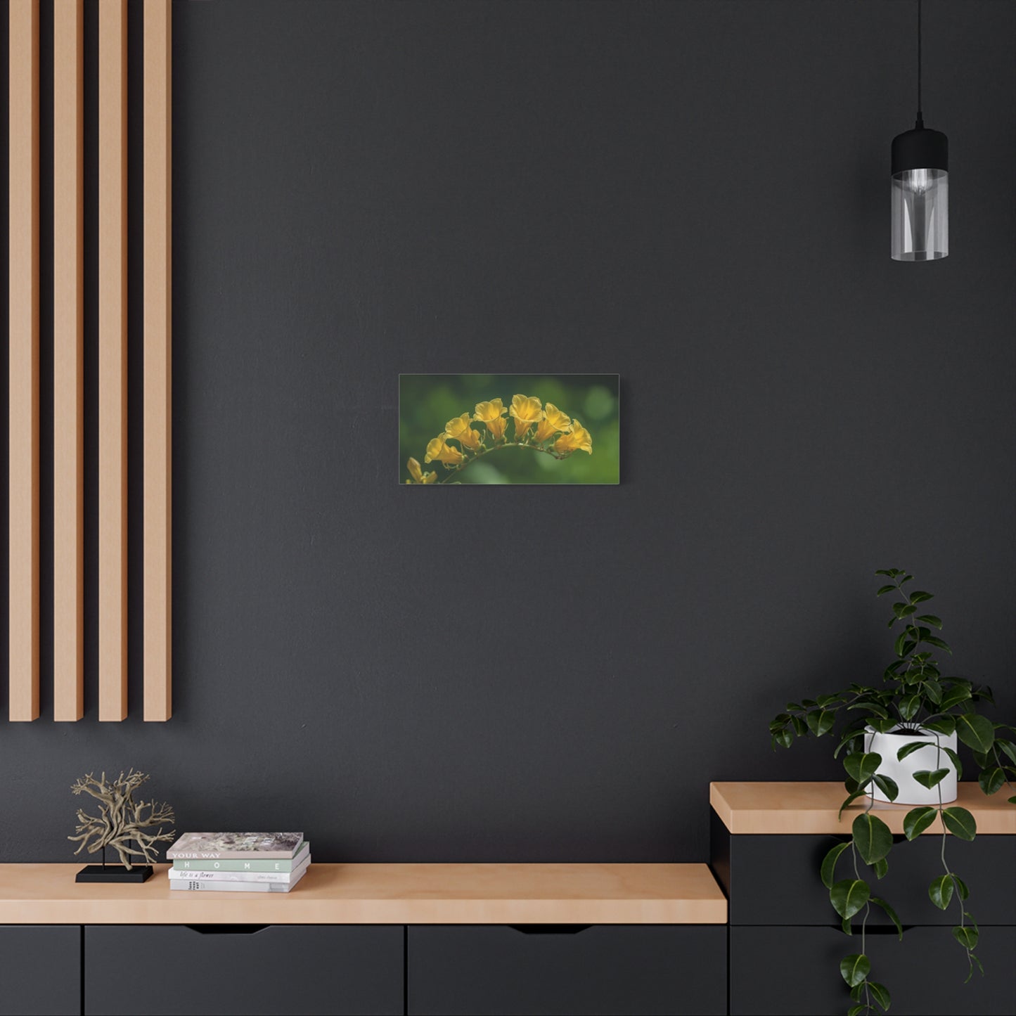 Yellow Trumpet Flower Canvas Wall Art - Botanical Macro Floral Art Print, Matte Cotton Print - Contemporary Nature Style - Bedroom Wall Decor, Living Room Home Accent - Bedroom Home Decoration