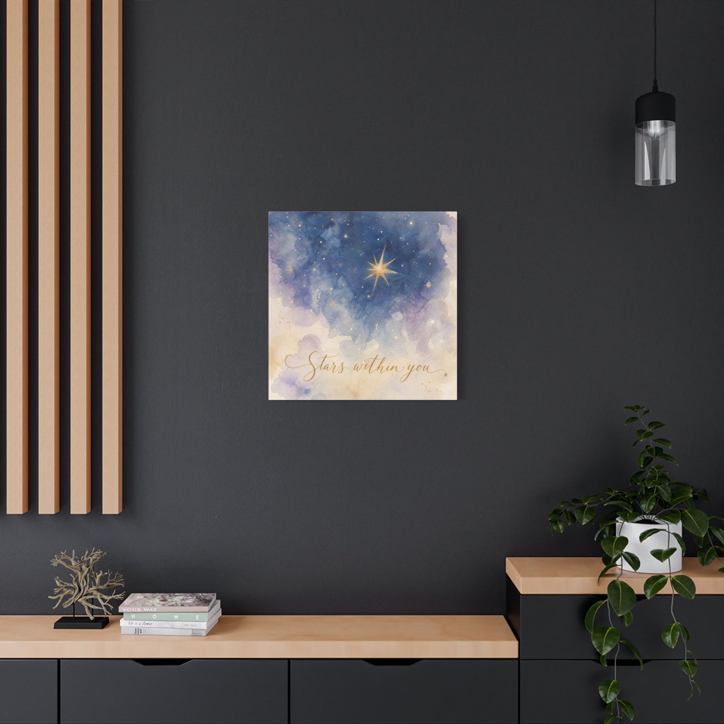 "Stars Within You" Celestial Canvas Wall Art - Watercolor Night Sky Quote Print - Gold Star Galaxy Decor - Inspirational Bedroom Wall Decor, Nursery Home Decoration, Bohemian Office Art