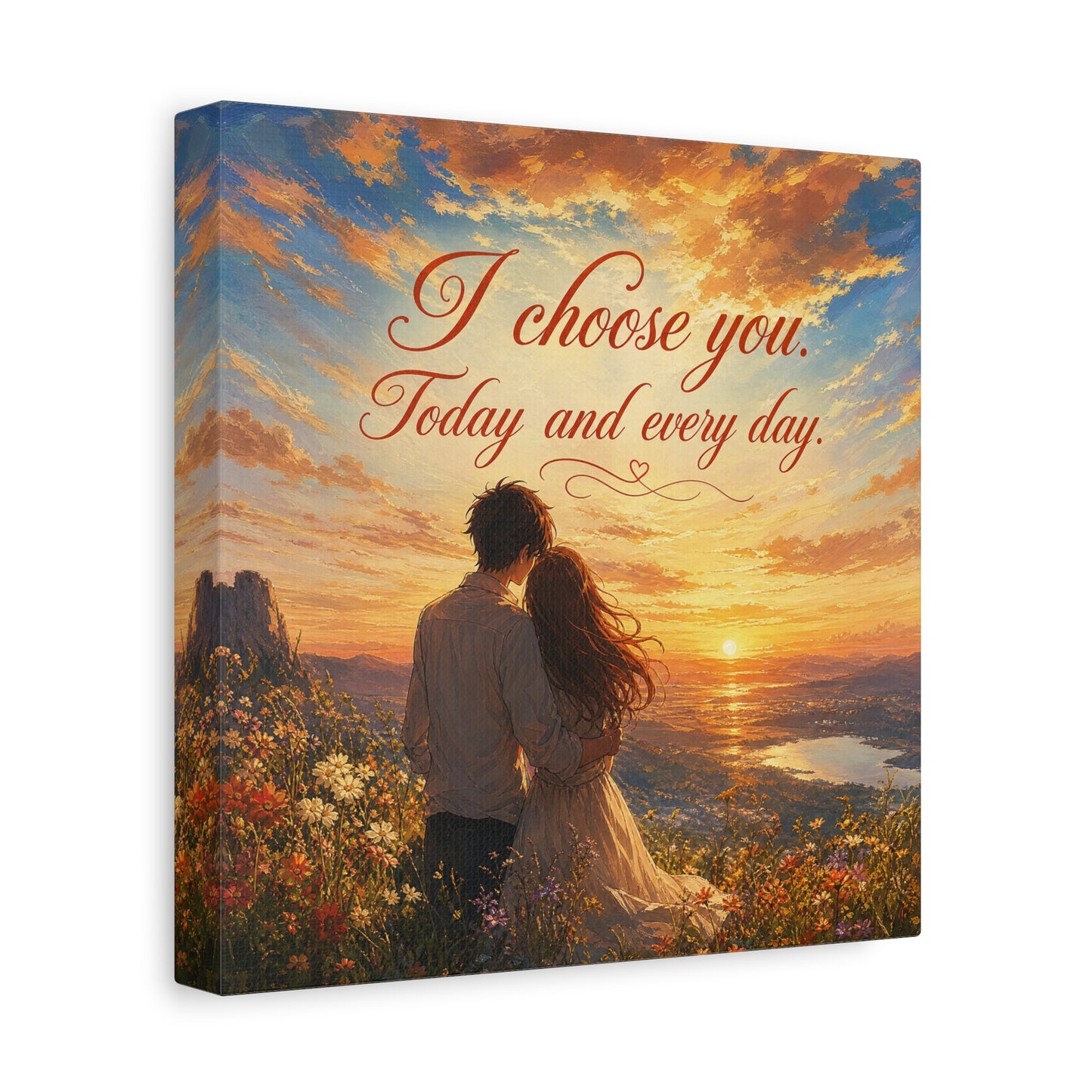"I Choose You. Today And Every Day." Romantic Couple Canvas Wall Art - Sunset Love Quote Print, Golden Sky Landscape, Bedroom Wall Decor, Living Room Home Decoration - Ready to Hang - Ready to Hang
