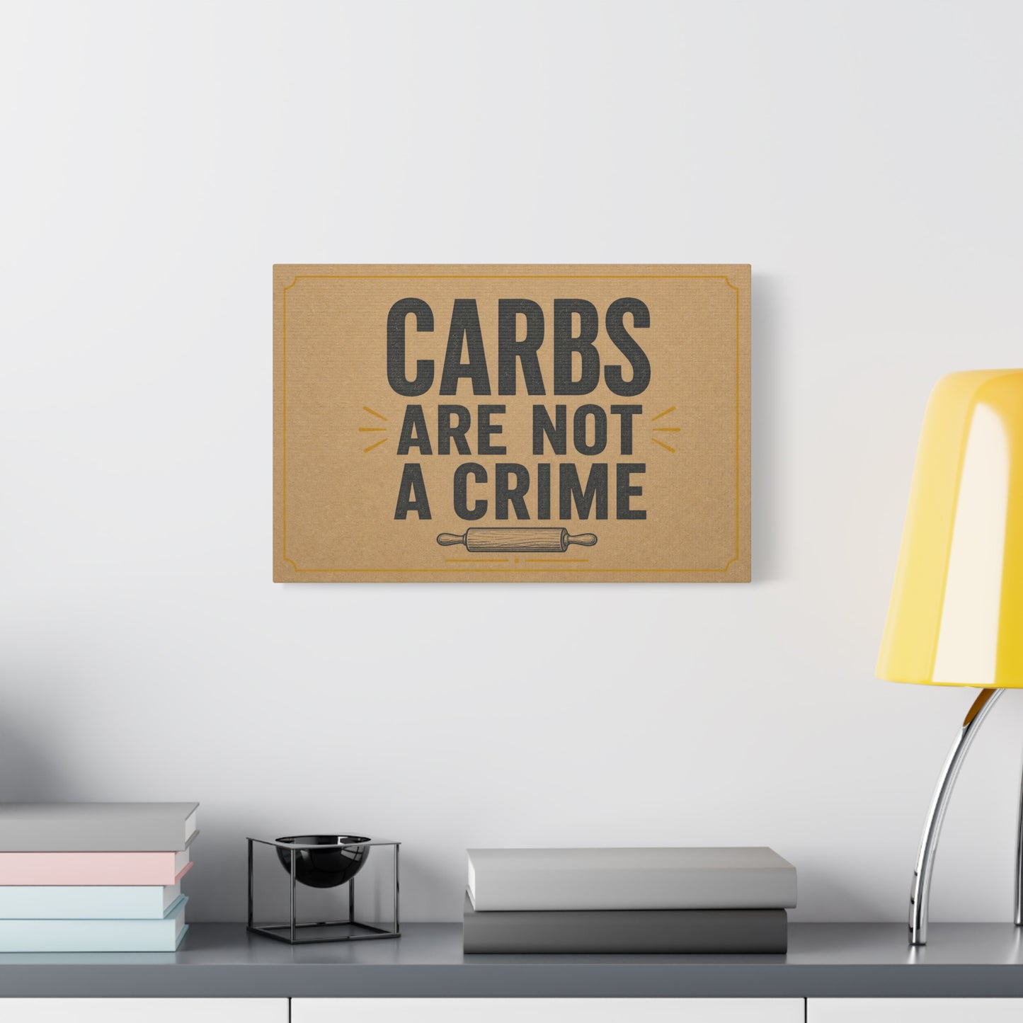 "Carbs Are Not A Crime" Funny Kitchen Canvas Wall Art - Rustic Typography Quote Print, Farmhouse Food Humor Decor - Dining Room Home Decoration - Living Room Wall Decor - Bedroom Home Decoration