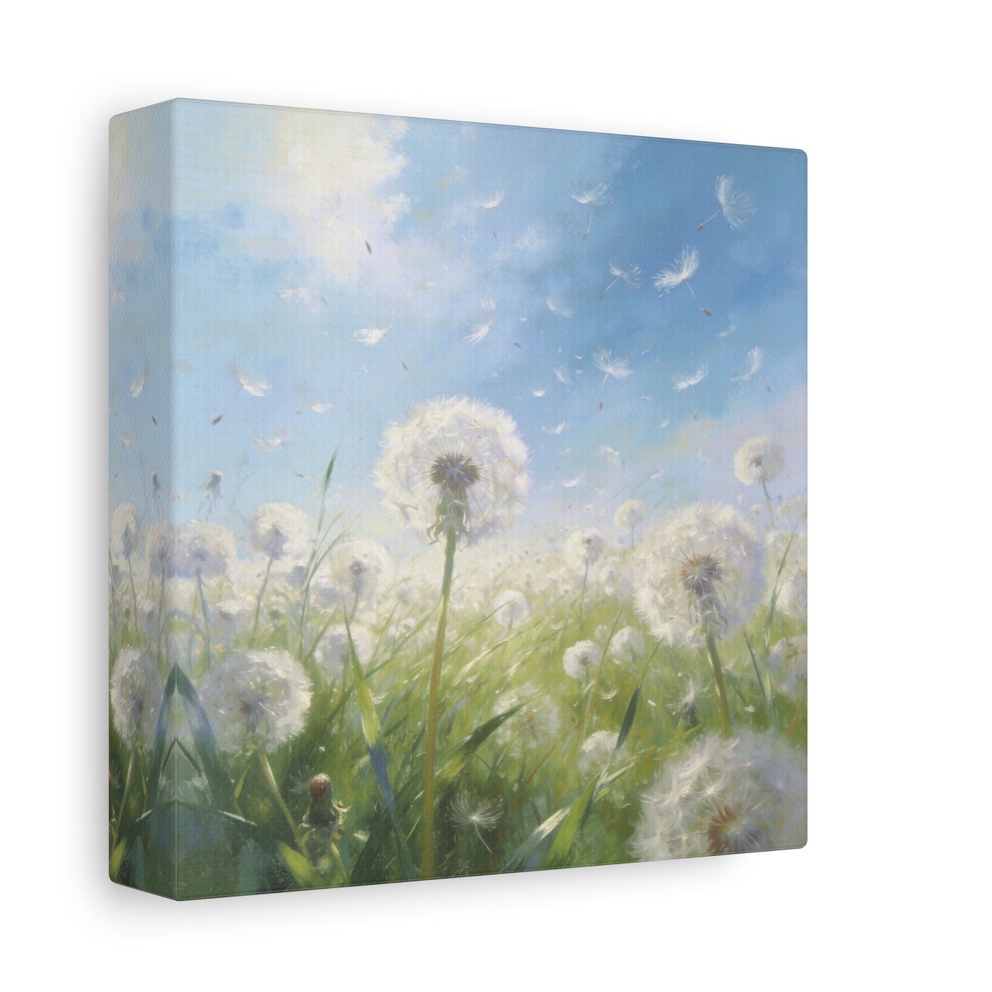 Dandelion Meadow Canvas Wall Art - Blue Sky Botanical Canvas Print, Soft Pastel Nature Wall Decor - Matte Cotton Artwork - Bedroom Home Decoration, Living Room Accent - Bedroom Home Decoration