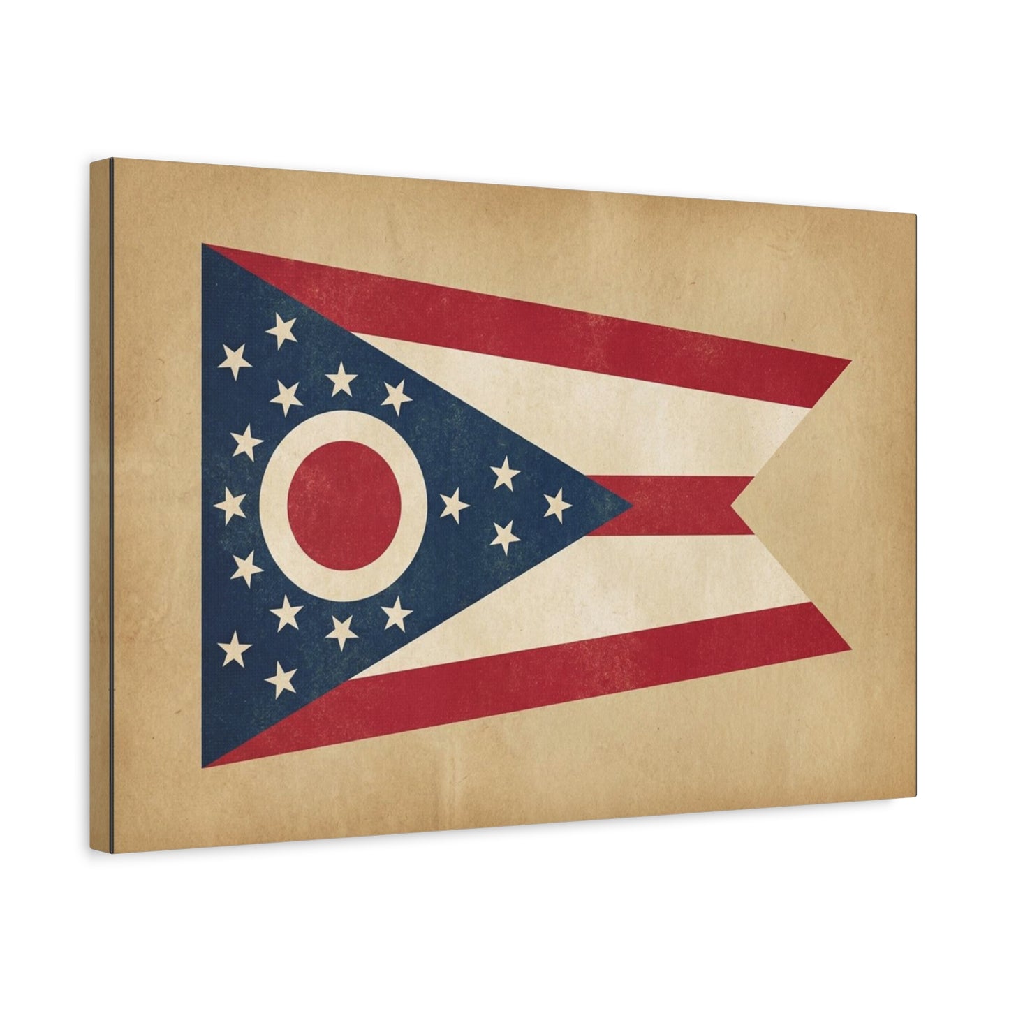 Ohio State Flag Canvas Wall Art - Vintage Buckeye Banner Print, Patriotic Red White Blue Decor - Rustic Americana Style - Living Room Home Decoration - Living Room Wall Decor - Bedroom Home Decoration