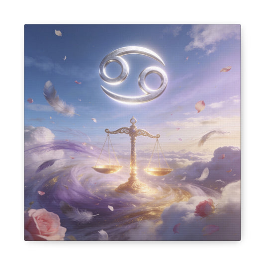Cancer Zodiac Canvas Wall Art - Celestial Crab Symbol, Golden Libra Scales, Dreamy Sky - Matte Canvas Print, Contemporary Astrology Decor - Bedroom Wall Accent, Meditation Space - Ready to Hang