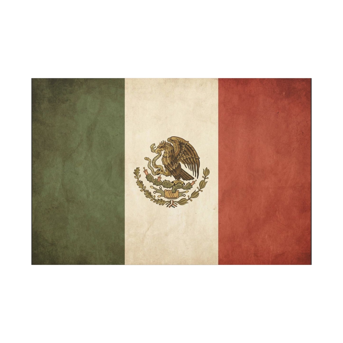 Vintage Mexico Flag Canvas Wall Art - Mexican Eagle Emblem Tricolor Print - Rustic Patriotic Decor, Distressed Cotton Canvas, Living Room Wall Decor, Office Art - Modern Farmhouse Style