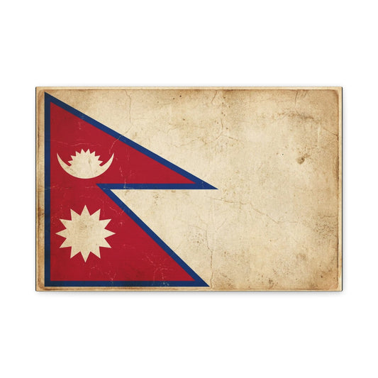Nepal Flag Canvas Wall Art - Vintage Nepalese Banner Print, Rustic Patriotic Decor - Distressed Parchment Look, Traditional Style - Living Room Wall Decor - Bedroom Home Decoration - Ready to Hang