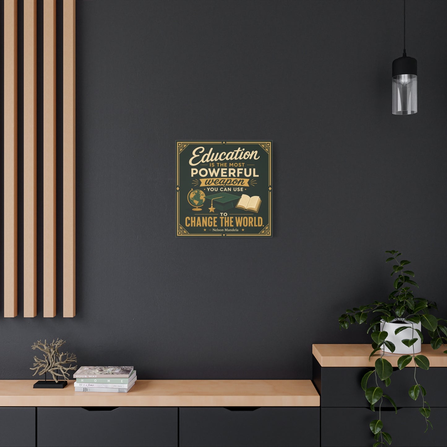 "Education Is The Most Powerful Weapon You Can Use To Change The World." Canvas Wall Art - Nelson Mandela Quote, Teacher Classroom Poster, Study Room Decoration - Office Wall Art - Ready to Hang