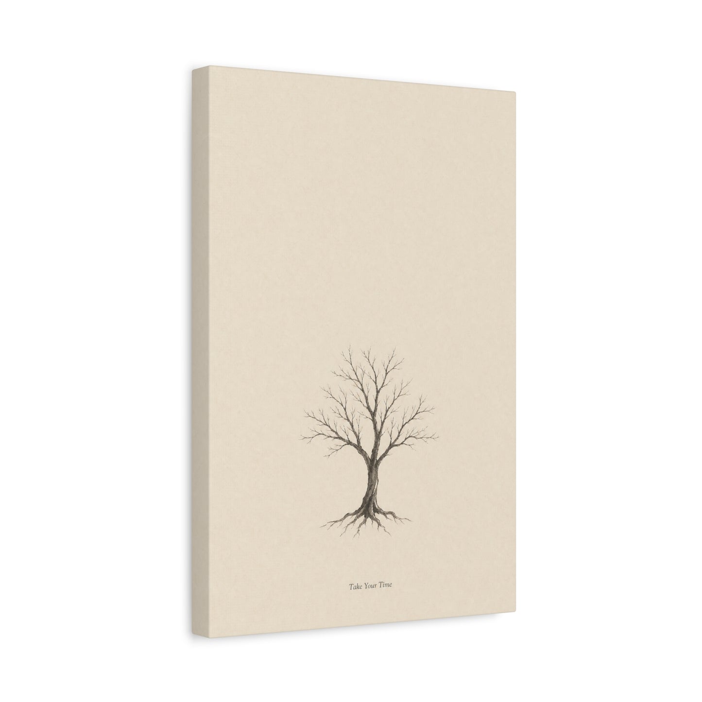 "Take Your Time" Minimalist Tree Canvas Wall Art - Neutral Botanical Print, Beige Contemporary Decor - Matte Cotton Artwork - Bedroom Home Decoration - Living Room Wall Decor - Bedroom Home Decoration