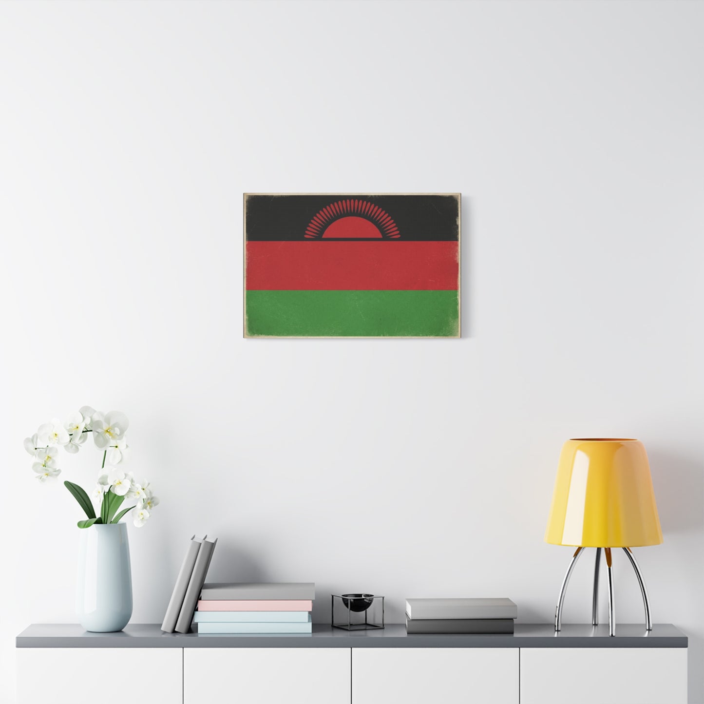 Malawi Flag Canvas Wall Art - Vintage Rising Sun National Flag Print, Pan African Red Black Green Design - Matte Canvas Decor - Living Room Wall Decor, Office Art Accent - Bedroom Home Decoration
