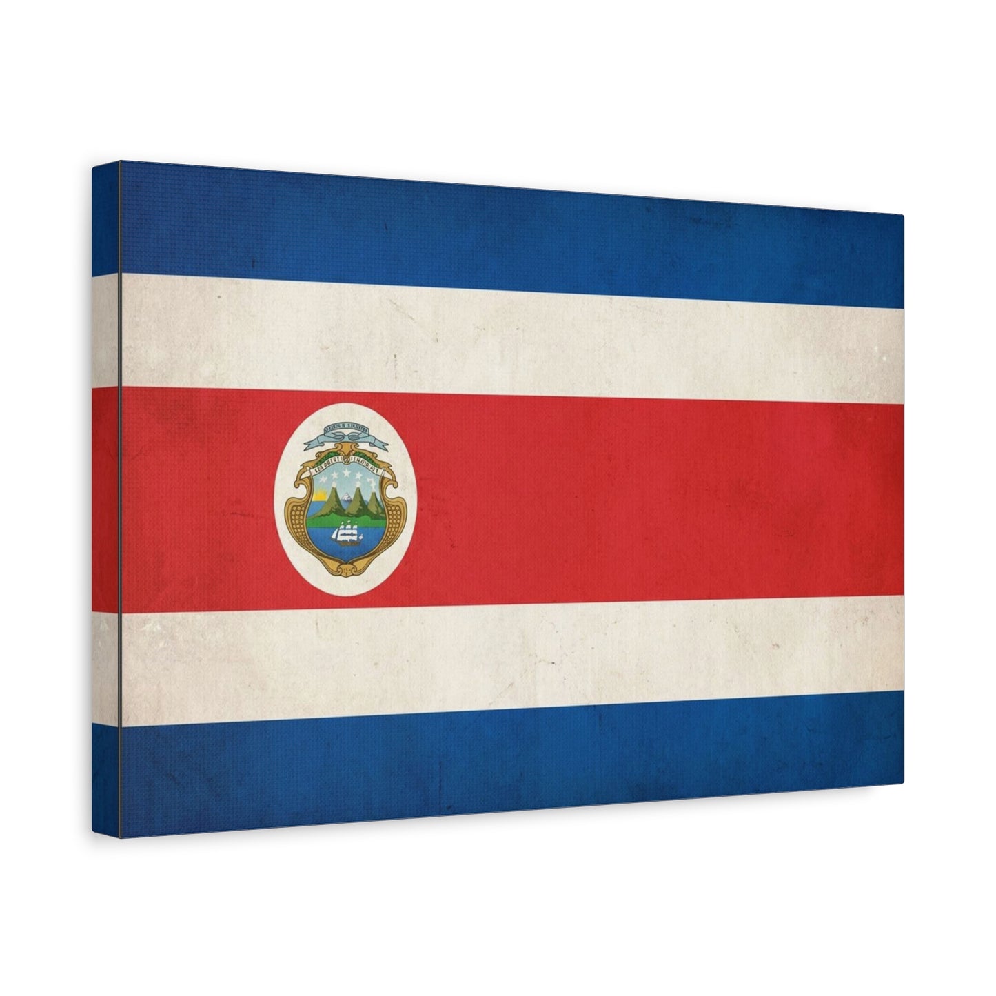 Costa Rica Flag Canvas Wall Art - Vintage National Banner With Coat Of Arms - Patriotic Red White Blue Print - Cultural Heritage Decor For Living Room, Office, Dorm Wall Display - Ready to Hang
