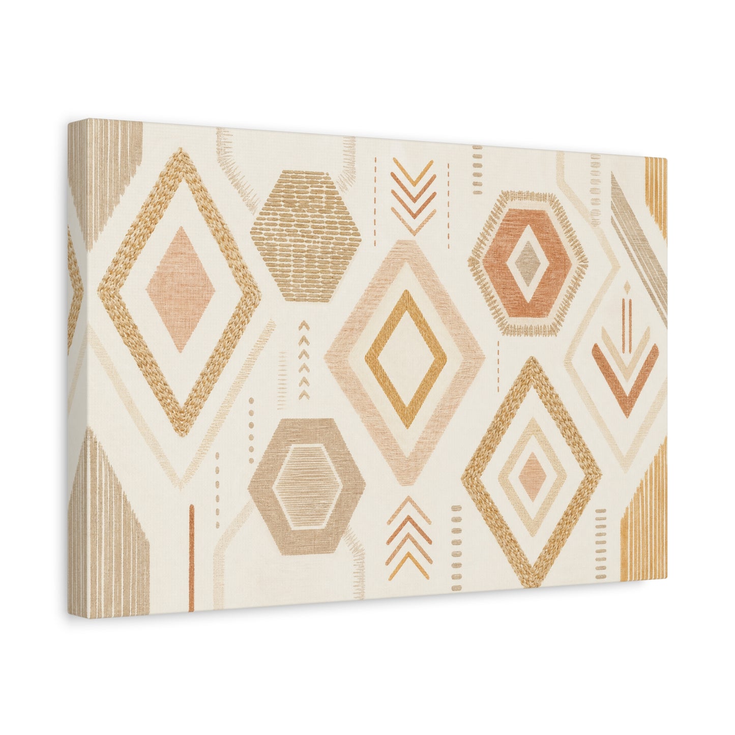 Neutral Geometric Canvas Wall Art - Boho Diamond And Hexagon Abstract Pattern - Beige Terracotta Modern Decor - Minimalist Living Room Decoration, Bedroom Accent, Contemporary Office Style