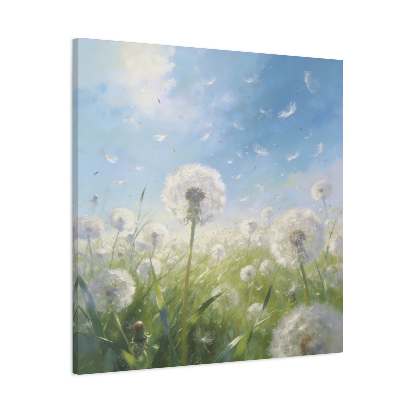 Dandelion Meadow Canvas Wall Art - Blue Sky Botanical Canvas Print, Soft Pastel Nature Wall Decor - Matte Cotton Artwork - Bedroom Home Decoration, Living Room Accent - Bedroom Home Decoration