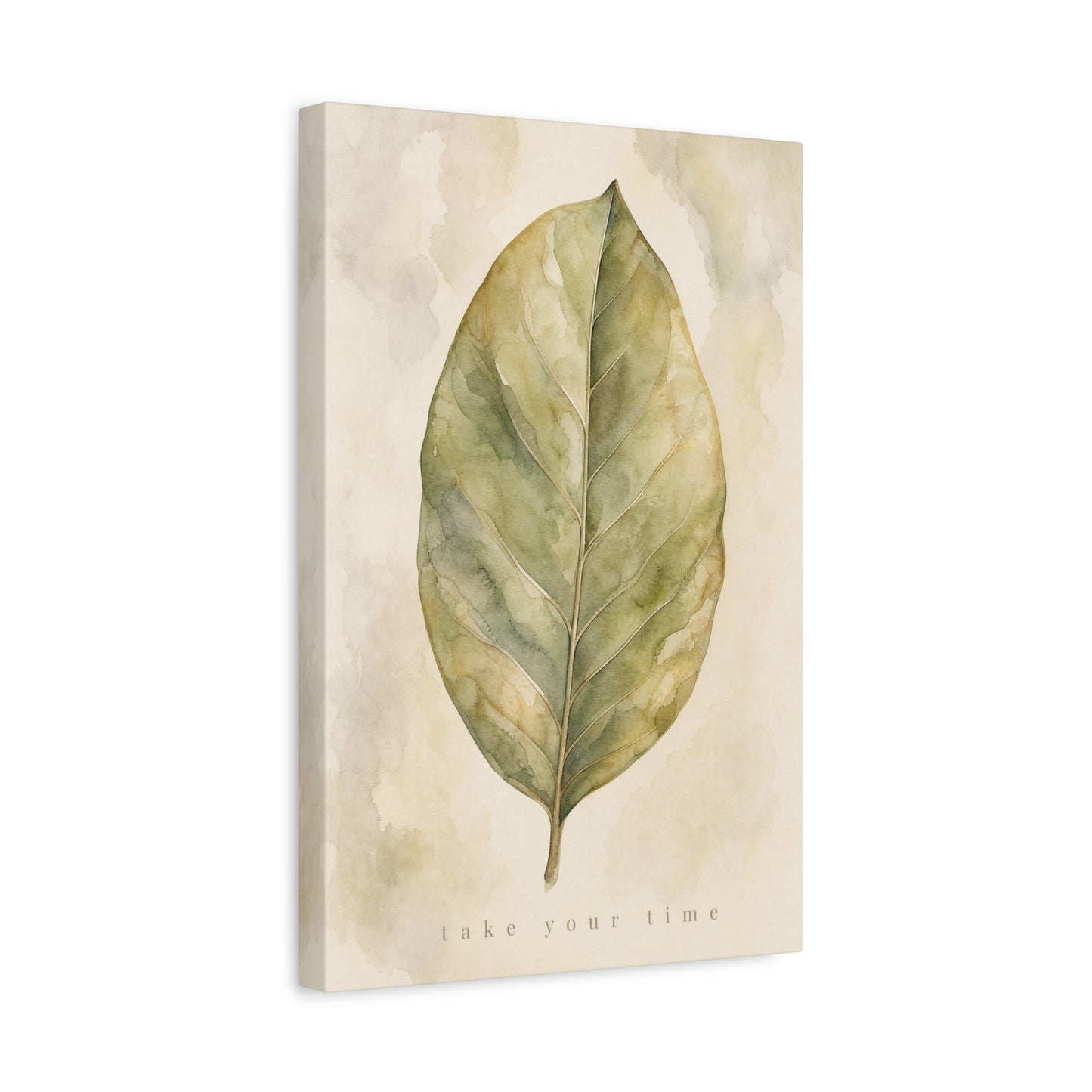 "Take Your Time" Botanical Leaf Canvas Wall Art - Watercolor Sage Green Nature Print - Minimalist Contemporary Decor - Bedroom Living Room Wall Decor - Calming Home Decoration - Modern Farmhouse Style
