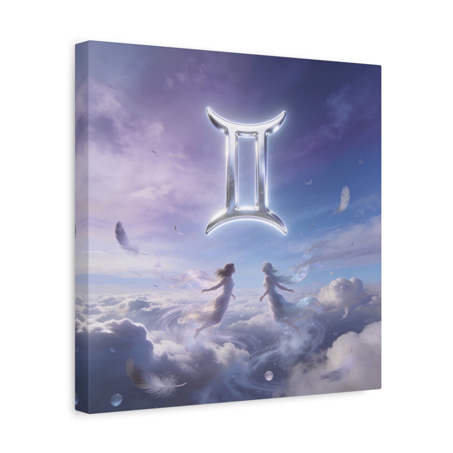Gemini Zodiac Canvas Art Print - Glowing Twin Symbol, Ethereal Sky Illustration - Dreamy Celestial Typography Style - Cotton Canvas Decor For Bedroom, Living Space, Meditation Room - Office Wall Art
