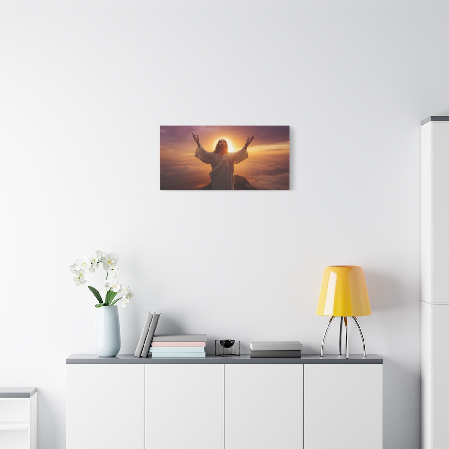 Jesus Christ Canvas Wall Art - Risen Savior At Sunrise With Raised Hands - Cotton Canvas Print, Religious Home Decor - Traditional Style For Living Room Bedroom Office Meditation Space - Ready to Hang