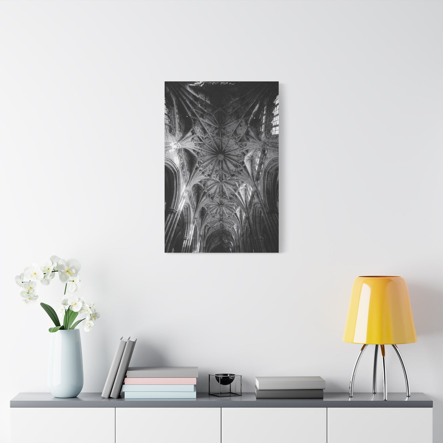 Gothic Cathedral Ceiling Canvas Wall Art - Black And White Architectural Art Print - Vaulted Ribbed Arches, Dramatic Sacred Interior - Modern Living Room Wall Decor - Bedroom Home Decoration