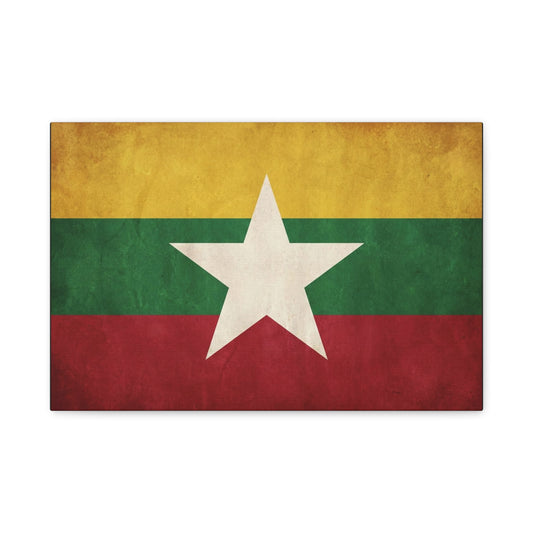Myanmar Flag Canvas Wall Art - Vintage Burma Star Print, Patriotic Country Pride Decor - Distressed Tricolor Artwork - Living Room Wall Decor, Office Accent - Bedroom Home Decoration - Ready to Hang