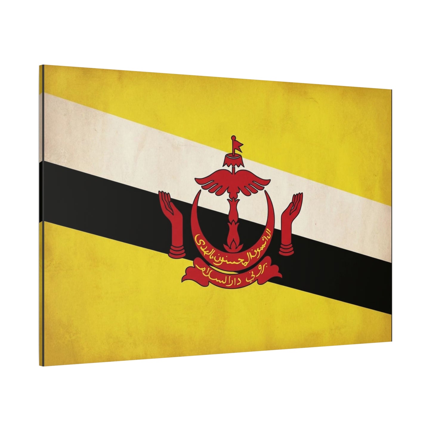 Brunei Flag Canvas Wall Art - Yellow White Black Banner, Red Crest Print - Vintage Patriotic Decor - Living Room Wall Decor, Bedroom Home Decoration - Bedroom Home Decoration - Modern Farmhouse Style