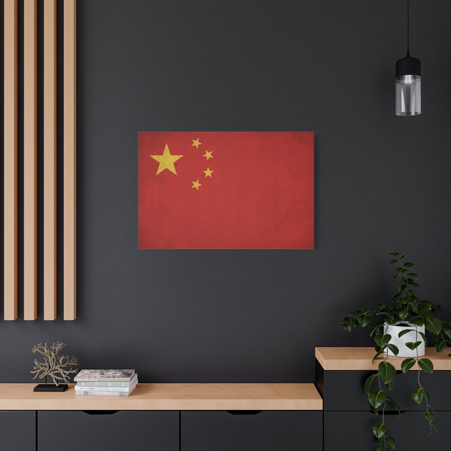 China Flag Canvas Wall Art - Red And Yellow Five Star National Banner Print - Vintage Patriotic Style, Living Room Wall Decor, Bedroom Home Decoration, Office Art Accent - Bedroom Home Decoration