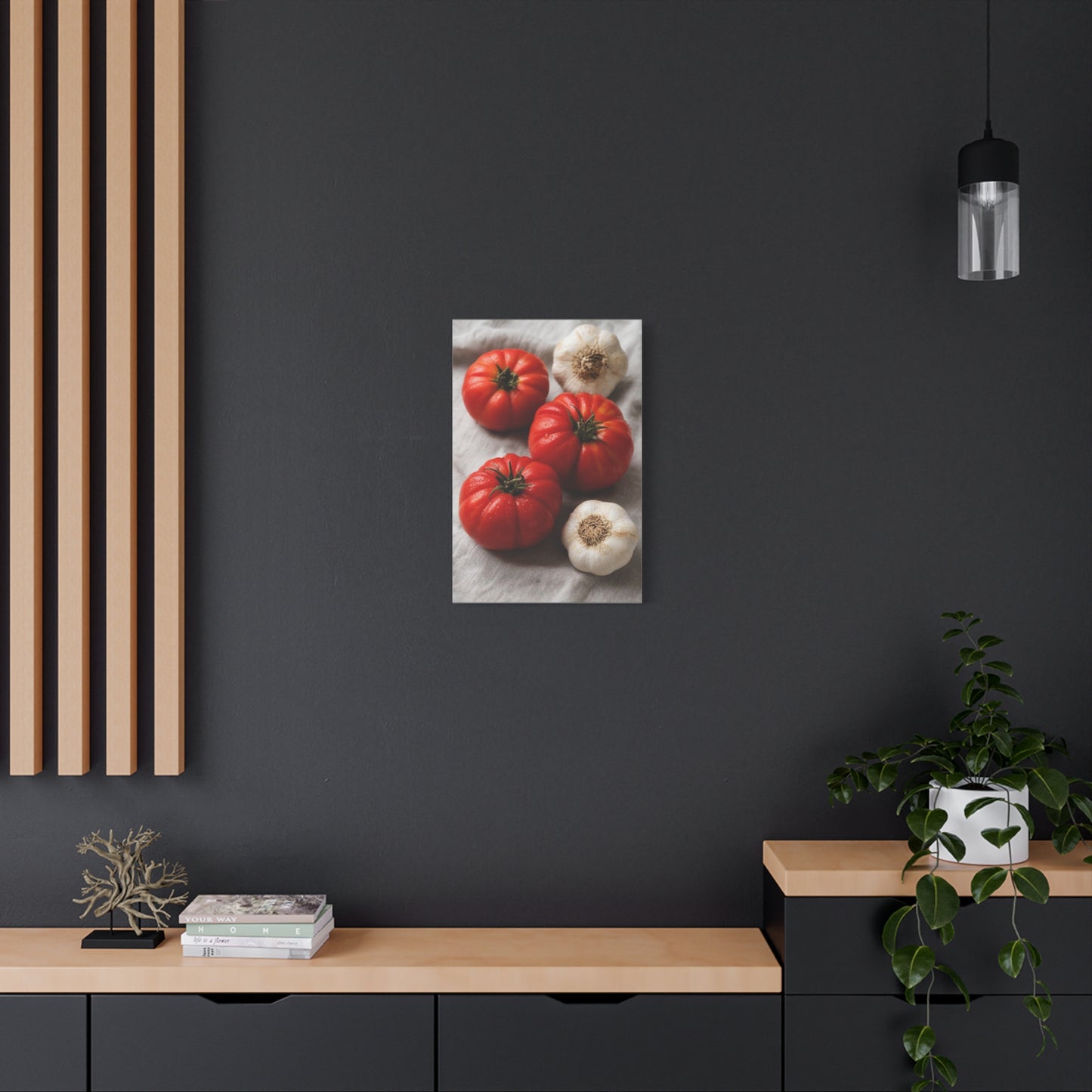 Heirloom Tomato Still Life Canvas Wall Art - Garlic Kitchen Food Art Print - Rustic Matte Canvas Decor - Farmhouse Dining Room Accent, Contemporary Culinary Wall Decor - Modern Farmhouse Style