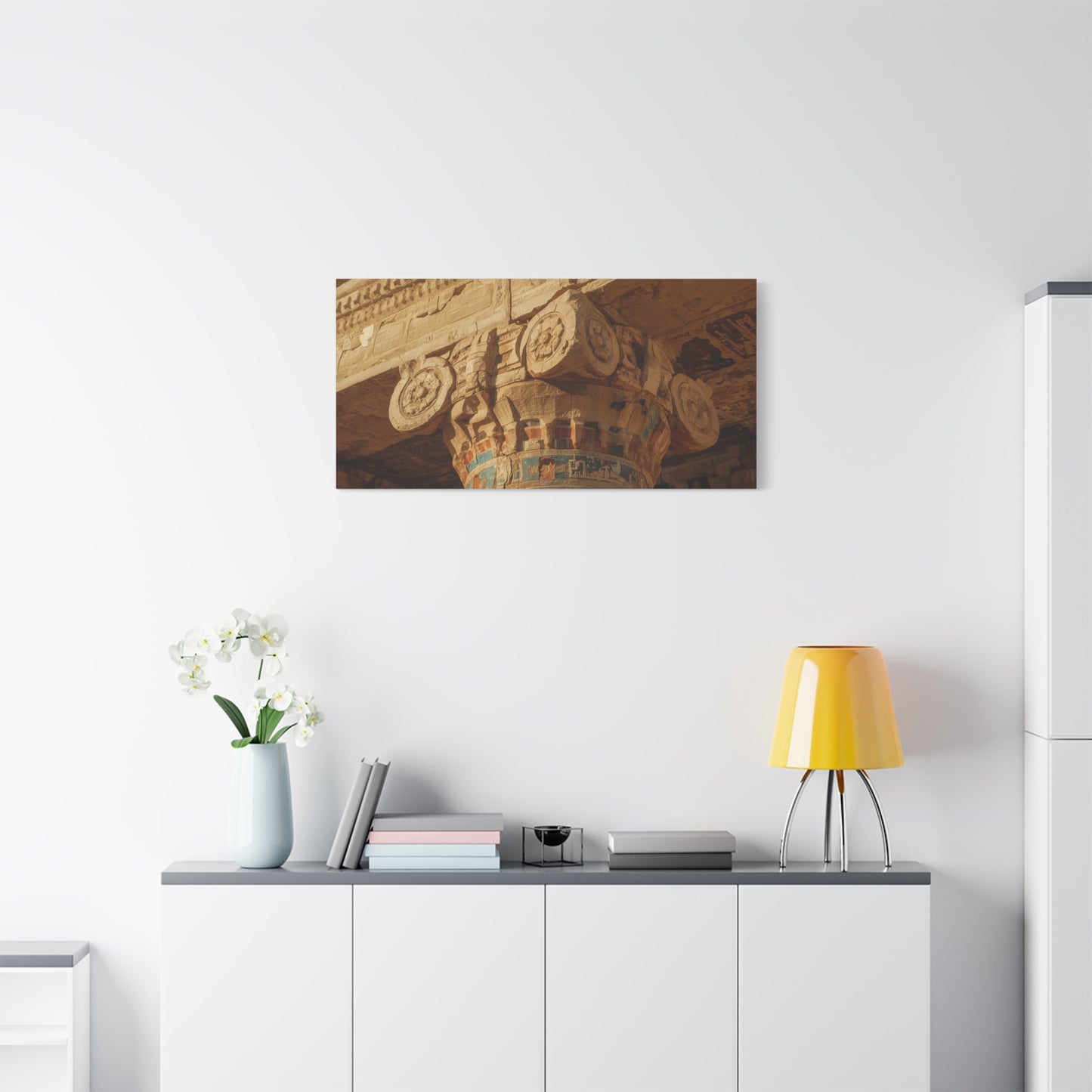 Ancient Egyptian Temple Column Canvas Wall Art - Architectural Art Print, Sandstone Carved Capital, Warm Desert Tones, Traditional Style - Living Room Wall Decor - Bedroom Home Decoration