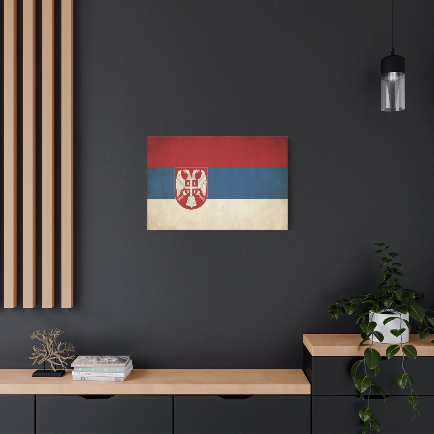 Serbian Flag Canvas Wall Art - Vintage Serbia Coat Of Arms Print, Patriotic Tricolor Decor - Rustic National Heritage Style - Living Room Wall Decor - Bedroom Home Decoration - Bedroom Home Decoration