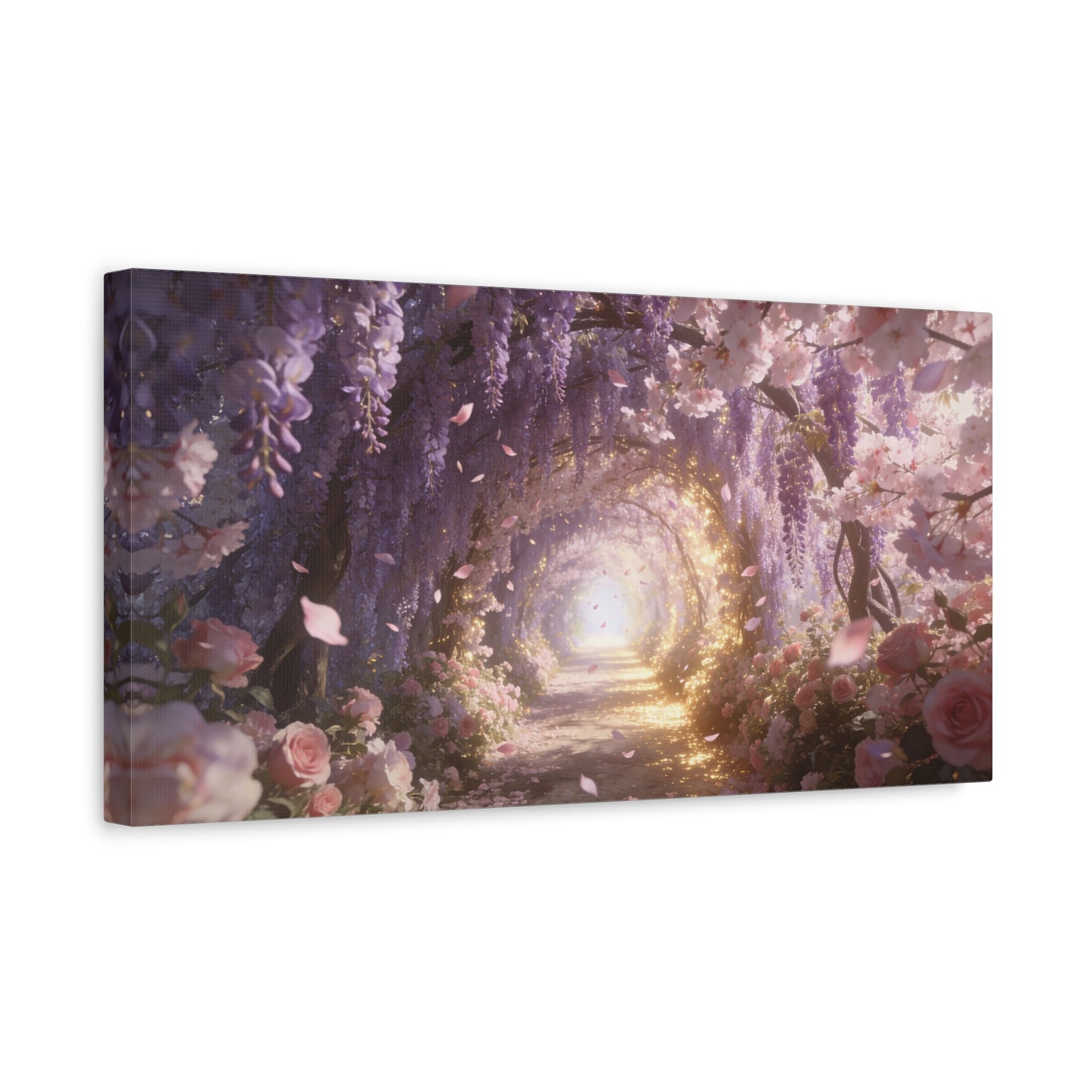 Wisteria Blossom Tunnel Canvas Wall Art - Cherry Blossom Garden Path, Ethereal Floral Wall Decor - Dreamy Matte Canvas Print - Romantic Bedroom Home Decoration, Living Room Accent - Ready to Hang