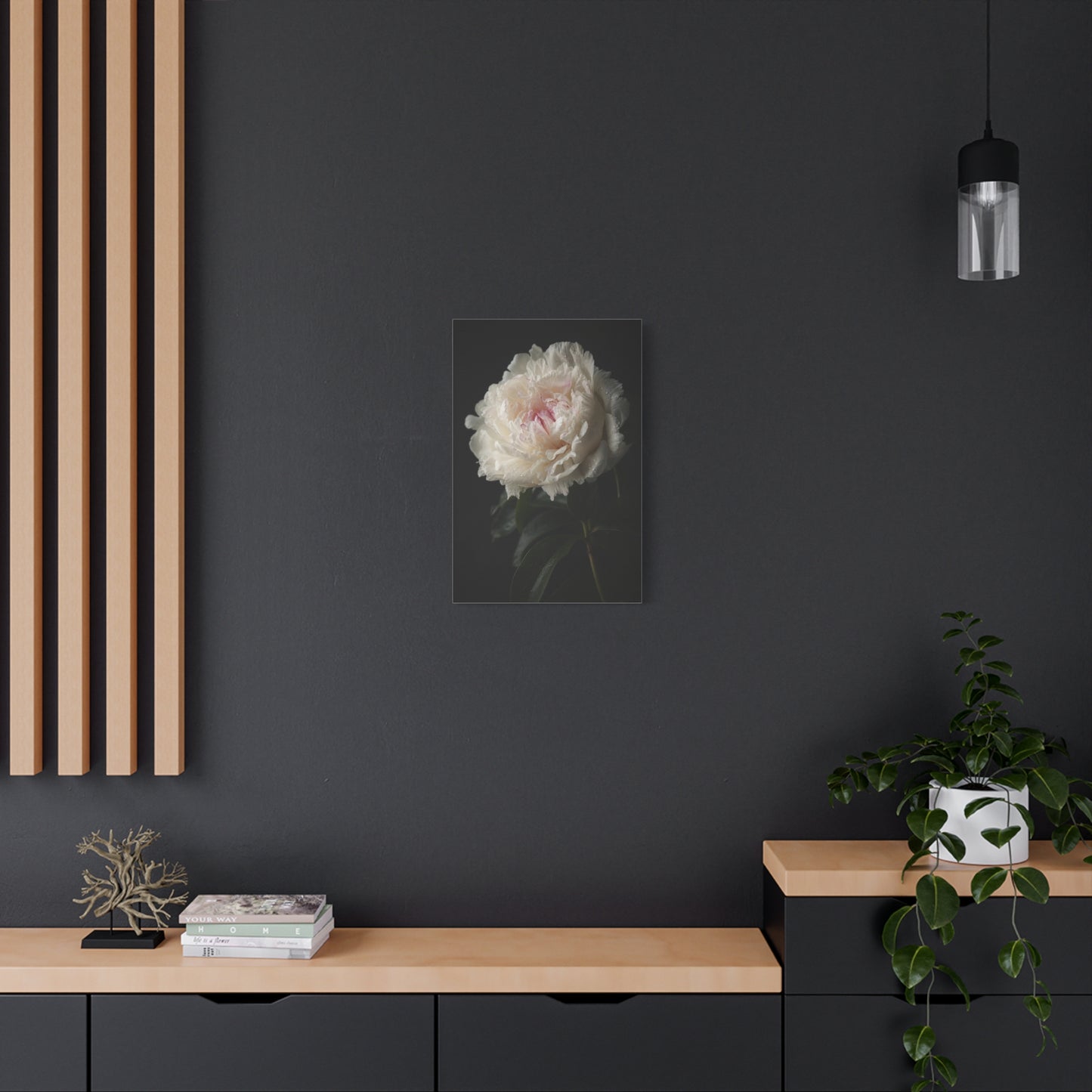 White Peony Canvas Wall Art - Floral Art Print, Soft Blush Petals On Black - Moody Botanical Decor, Matte Canvas Print - Bedroom Wall Decor, Living Room Accent, Bathroom Styling