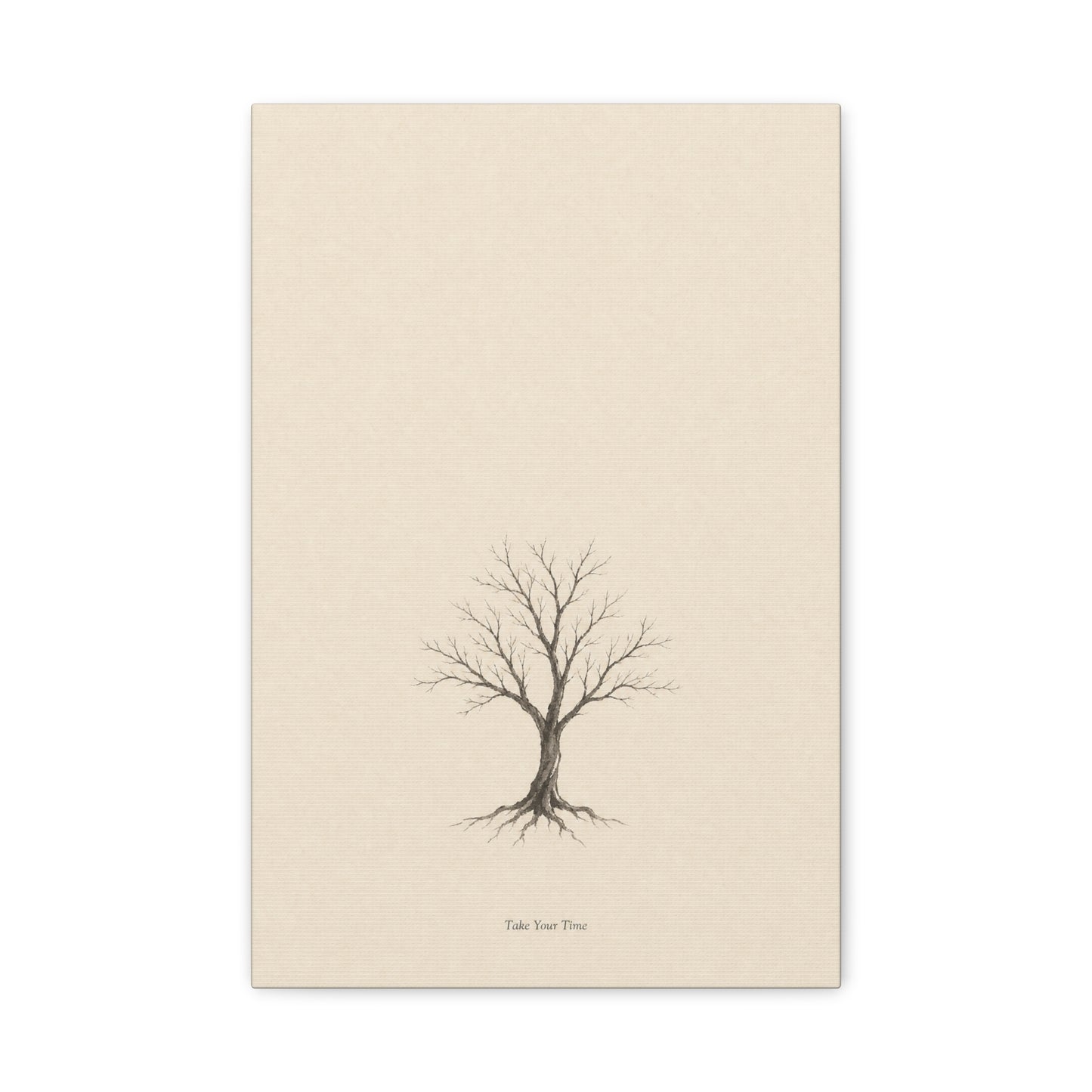 "Take Your Time" Minimalist Tree Canvas Wall Art - Neutral Botanical Print, Beige Contemporary Decor - Matte Cotton Artwork - Bedroom Home Decoration - Living Room Wall Decor - Bedroom Home Decoration