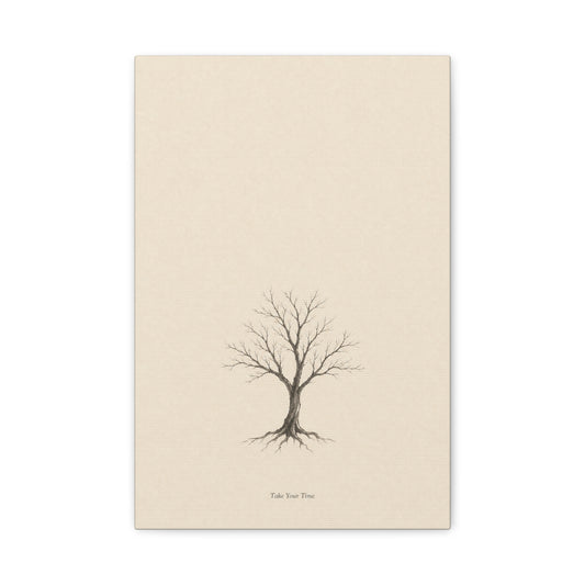 "Take Your Time" Minimalist Tree Canvas Wall Art - Neutral Botanical Print, Beige Contemporary Decor - Matte Cotton Artwork - Bedroom Home Decoration - Living Room Wall Decor - Bedroom Home Decoration