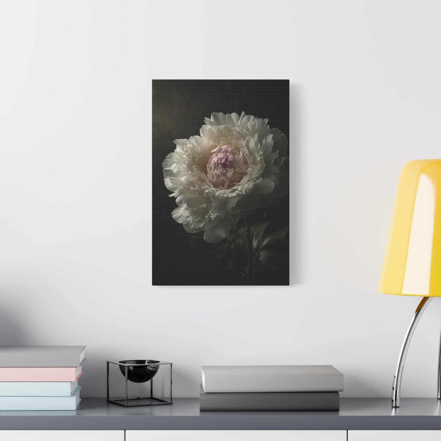 White Peony Canvas Wall Art - Moody Floral Art Print, Dark Botanical Canvas, Matte Finish - Vintage Style, Bedroom Wall Decor, Living Room Home Decoration Accent - Bedroom Home Decoration