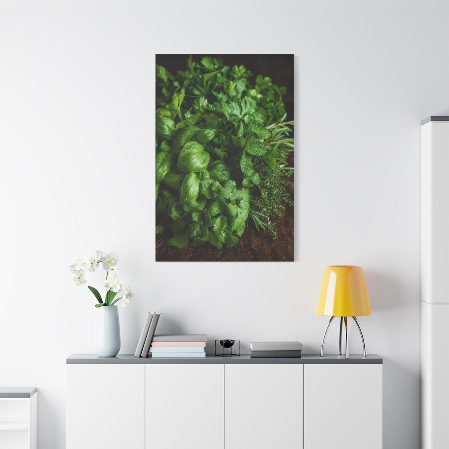 Fresh Herb Canvas Wall Art - Basil, Parsley, Mint, Rosemary Food Art Print - Botanical Kitchen Decor, Rustic Farmhouse Style, Matte Canvas Print, Dining Room Wall Accent - Ready to Hang