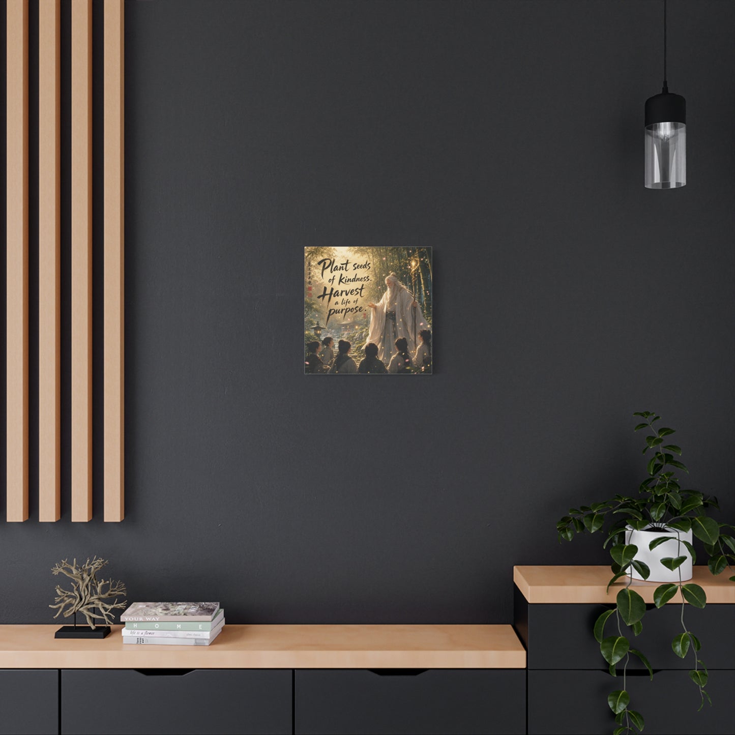 "Plant Seeds Of Kindness. Harvest A Life Of Purpose." Zen Canvas Wall Art - Wise Elder In Bamboo Garden, Inspirational Typography Print - Traditional Style, Bedroom Meditation Decor - Office Wall Art