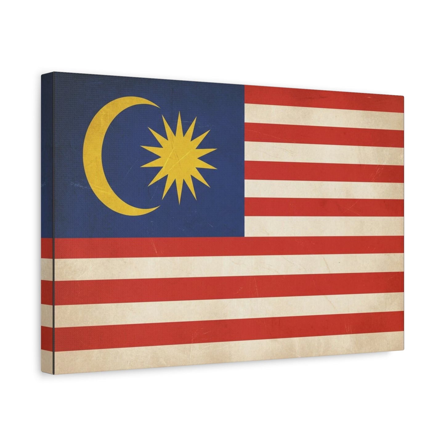 Malaysia Flag Canvas Wall Art - Vintage Malaysian Crescent And 14 Point Star Print - Patriotic Red White Blue Stripes - Cultural Heritage Decor - Living Room Office Wall Decor - Modern Farmhouse Style
