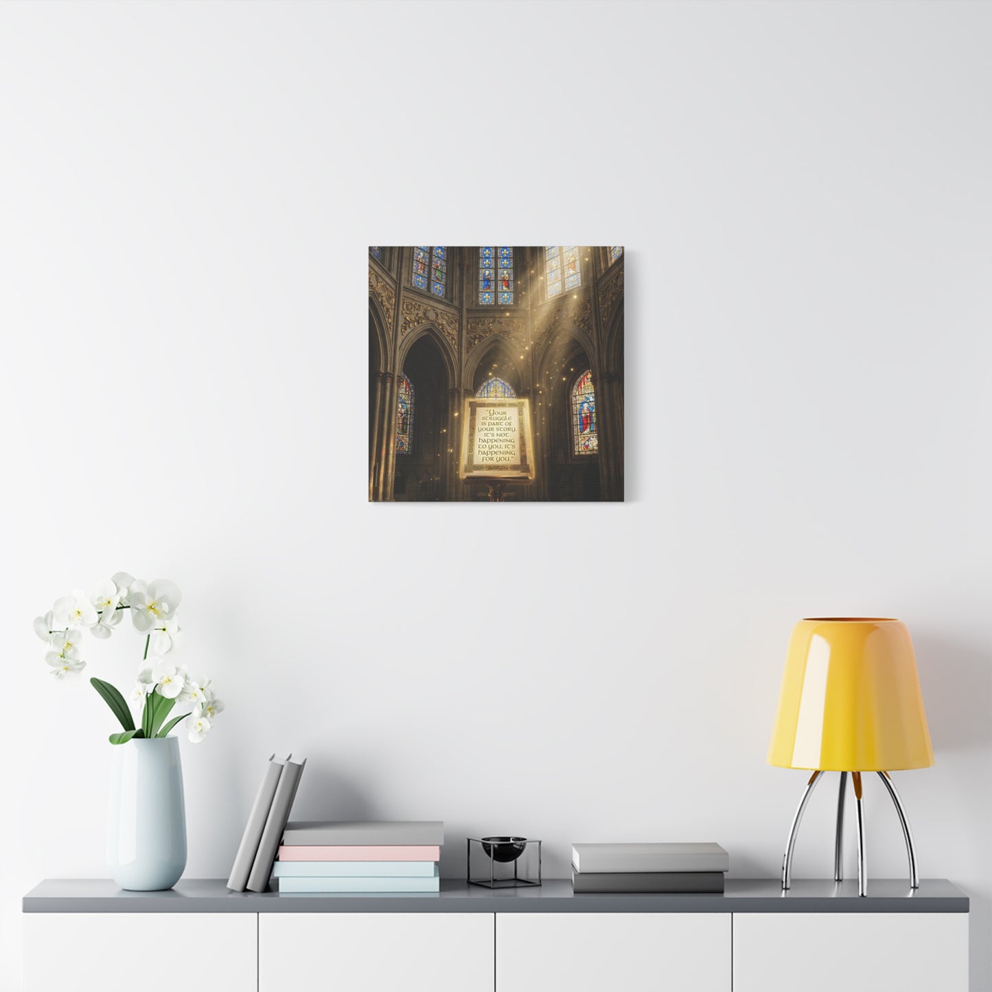 "Your Struggle Is Part Of Your Story" Canvas Wall Art - Gothic Cathedral Stained Glass Inspirational Quote Print - Matte Cotton Decor - Living Room Bedroom Office Christian Home Decoration