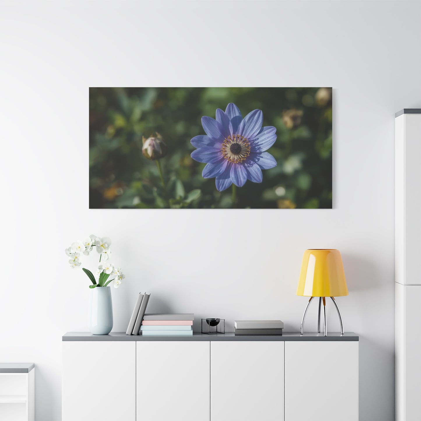 Blue Daisy Flower Canvas Wall Art - Botanical Floral Art Print, Soft Matte Garden Close Up - Contemporary Nature Style - Bedroom Wall Decor, Living Room Home Accent - Bedroom Home Decoration