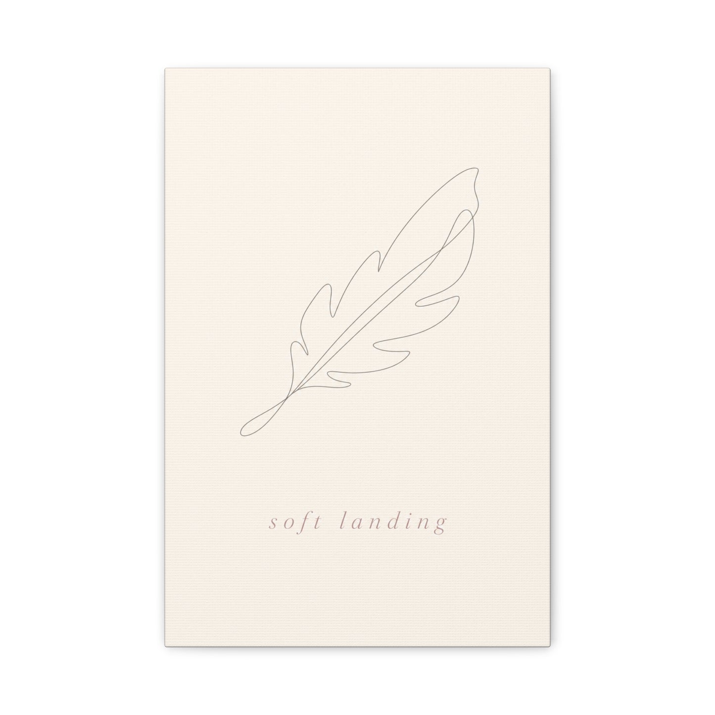 "Soft Landing" Feather Canvas Wall Art - Minimalist Line Drawing, Neutral Beige Cotton Print - Contemporary Bedroom Wall Decor, Nursery Home Decoration, Calming Office Accent - Bedroom Home Decoration
