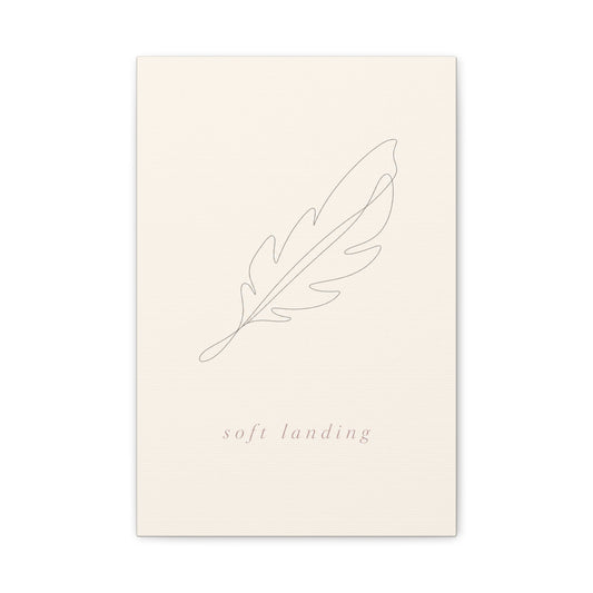 "Soft Landing" Feather Canvas Wall Art - Minimalist Line Drawing, Neutral Beige Cotton Print - Contemporary Bedroom Wall Decor, Nursery Home Decoration, Calming Office Accent - Bedroom Home Decoration