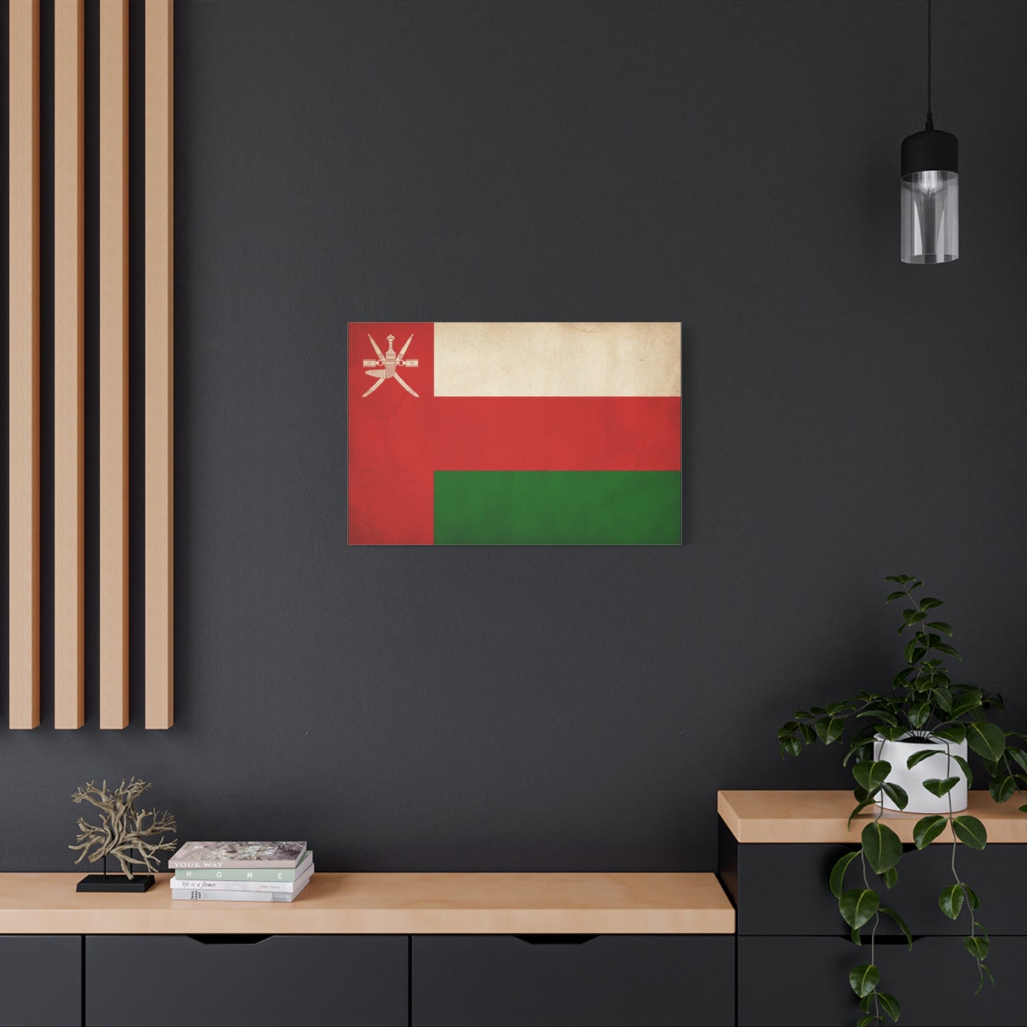 Oman Flag Canvas Wall Art - Vintage Sultanate Banner Print, Red White Green Emblem Decor - Patriotic Traditional Style - Living Room Home Decoration - Bedroom Home Decoration - Living Room Wall Decor