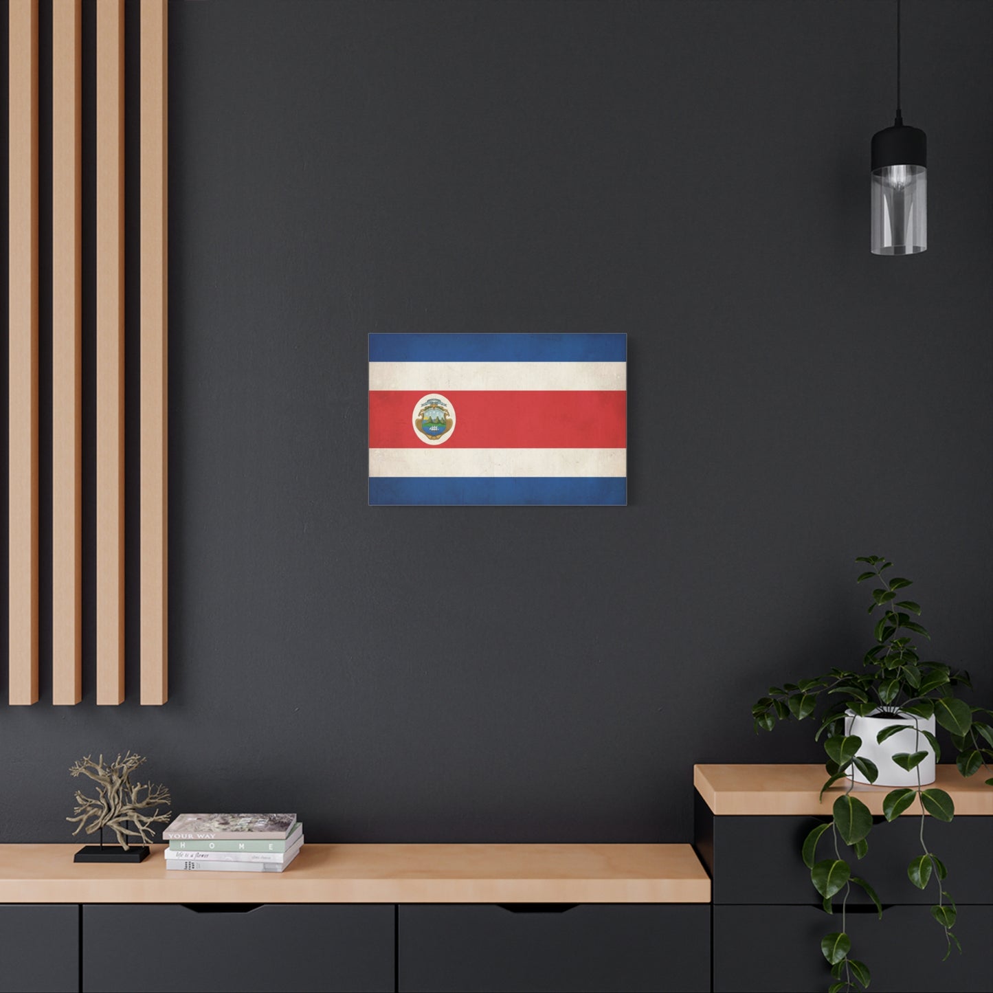 Costa Rica Flag Canvas Wall Art - Vintage National Banner With Coat Of Arms - Patriotic Red White Blue Print - Cultural Heritage Decor For Living Room, Office, Dorm Wall Display - Ready to Hang