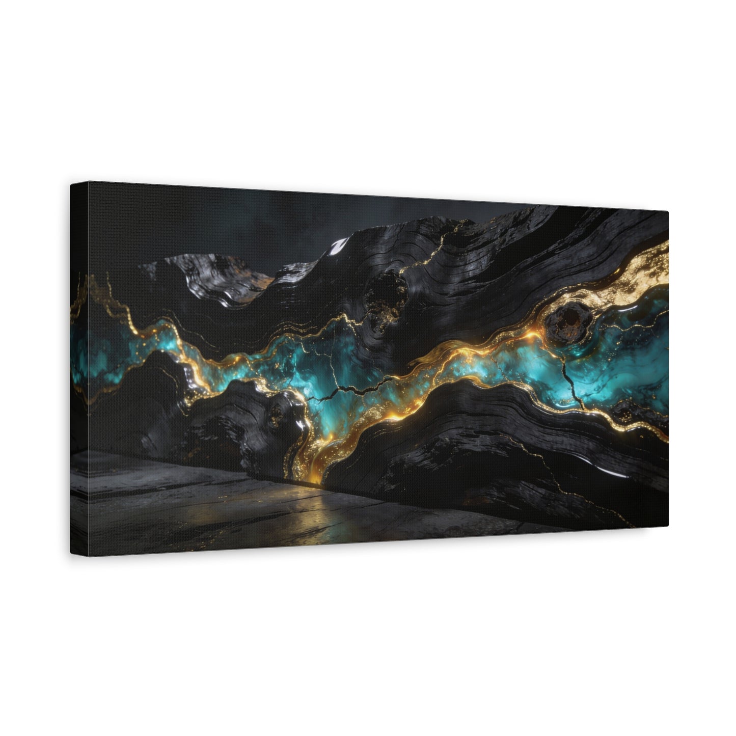 Abstract Black Gold Teal Canvas Wall Art - Modern Geode Marble Flow Design - Matte Cotton Art Print - Contemporary Living Room Wall Decor, Office Wall Art, Bedroom Decoration - Bedroom Home Decoration