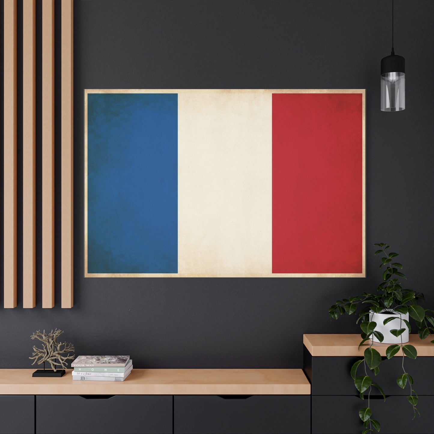 French Flag Canvas Wall Art - Vintage Tricolor France Print, Patriotic Minimalist Decor - Matte Cotton Look - Living Room Wall Decor, Office Accent - Bedroom Home Decoration - Bedroom Home Decoration