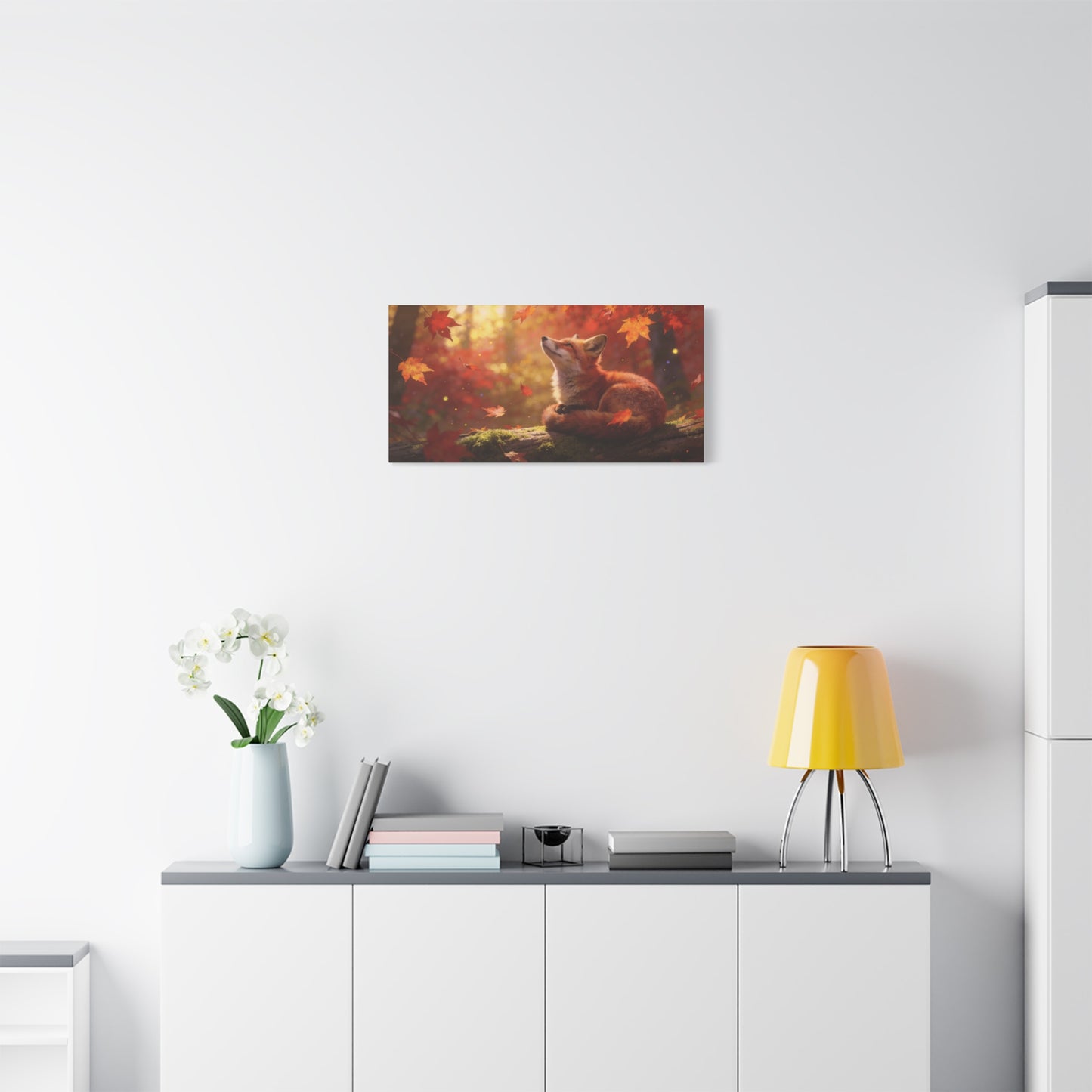 Red Fox Canvas Wall Art - Autumn Forest Wildlife Animal Print, Warm Golden Light, Gallery Wrapped Stretched Canvas - Rustic Woodland Style, Living Room Wall Decor Bedroom Decoration - Ready to Hang