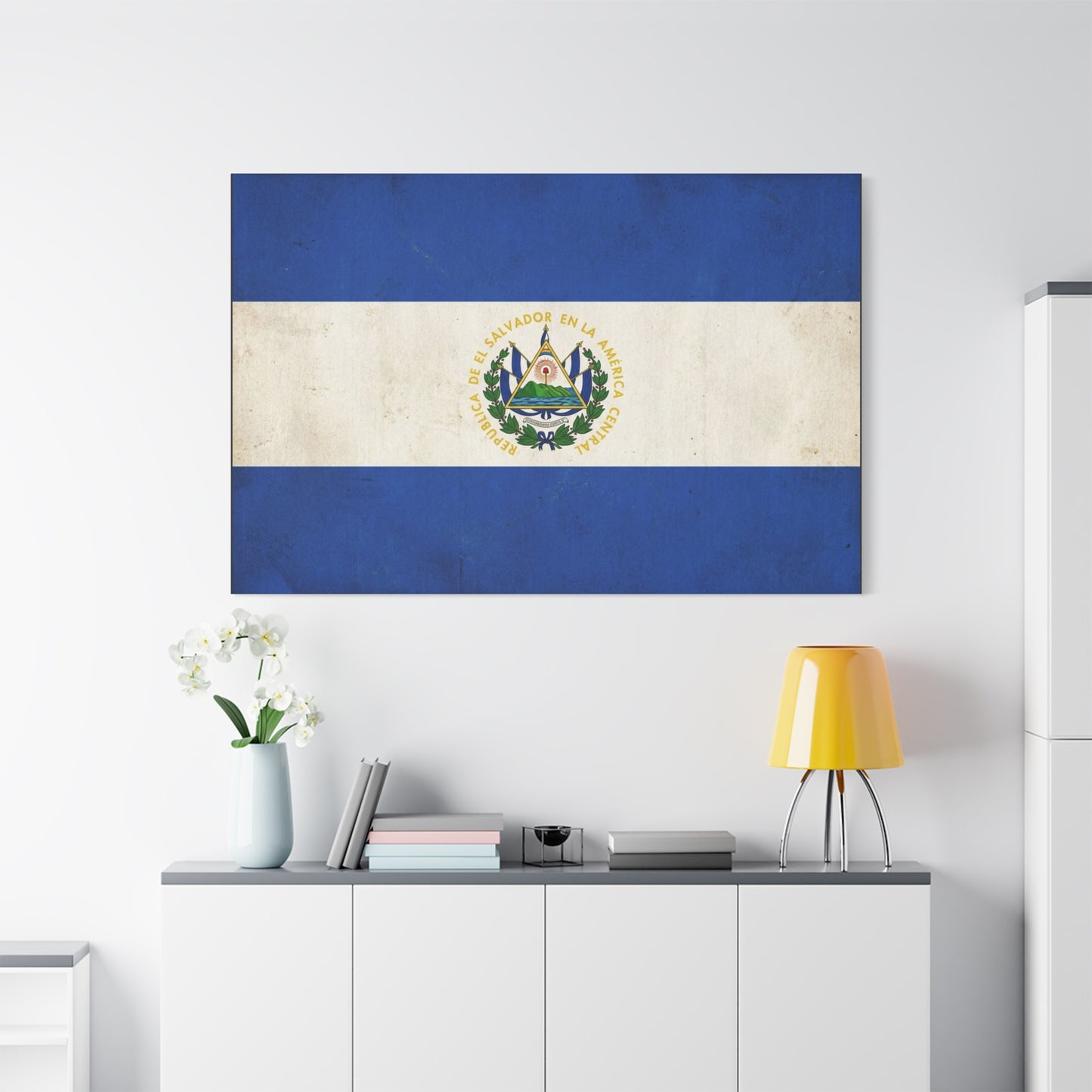 El Salvador Flag Canvas Wall Art - Republica De El Salvador En La America Central - Vintage Blue White National Banner Print - Heritage Decor For Living Room, Office, Dorm - Living Room Wall Decor