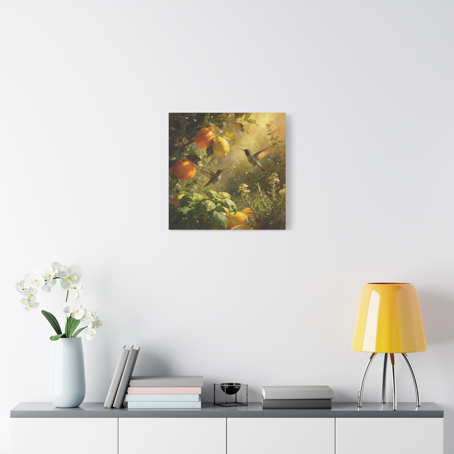 Hummingbird Citrus Canvas Wall Art - Lemon Orange Botanical Garden Print - Golden Light, Nature Home Decor, Living Room Wall Decor, Bedroom Home Decoration, Matte Finish Canvas - Cozy Reading Nook Art
