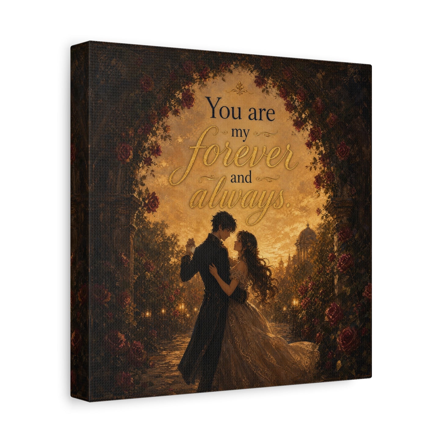 "You Are My Forever And Always." Romantic Couple Canvas Wall Art - Vintage Rose Arch Sunset Quote Print - Bedroom Home Decoration - Living Room Wall Decor - Bedroom Home Decoration - Ready to Hang