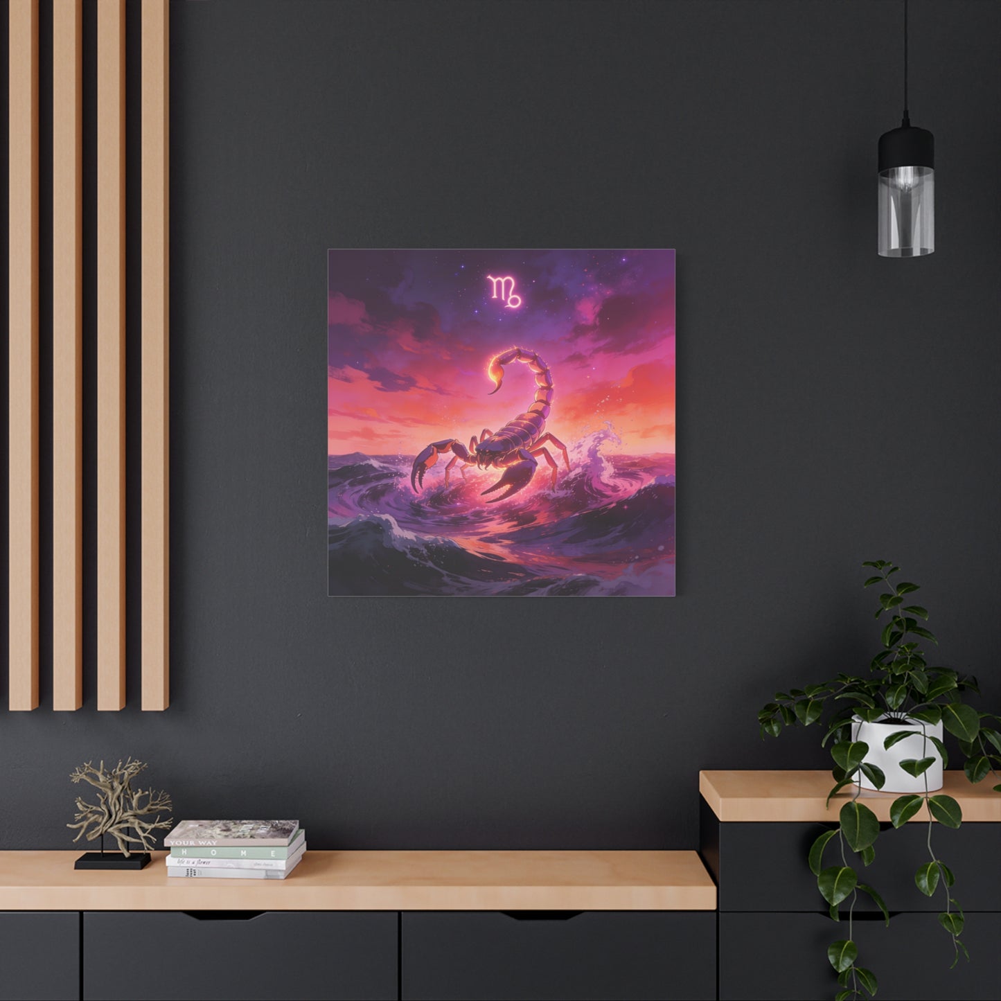 Scorpio Zodiac Canvas Wall Art - Glowing Scorpion Ocean Illustration, Celestial Astrology Print - Matte Cotton Canvas - Modern Fantasy Style - Bedroom Wall Decor, Home Office Accent - Ready to Hang
