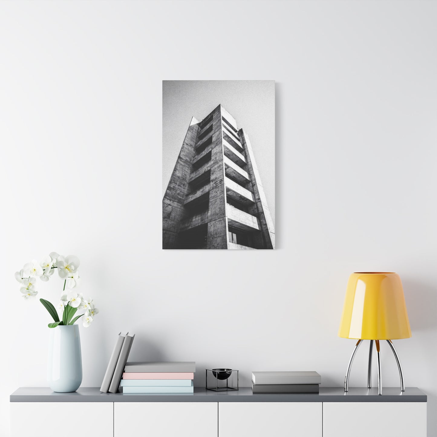 Black And White Brutalist Building Canvas Wall Art - Minimalist Architectural Art Print, Concrete Tower Wall Decor - Contemporary Modern Office Art, Living Room Decoration - Bedroom Home Decoration