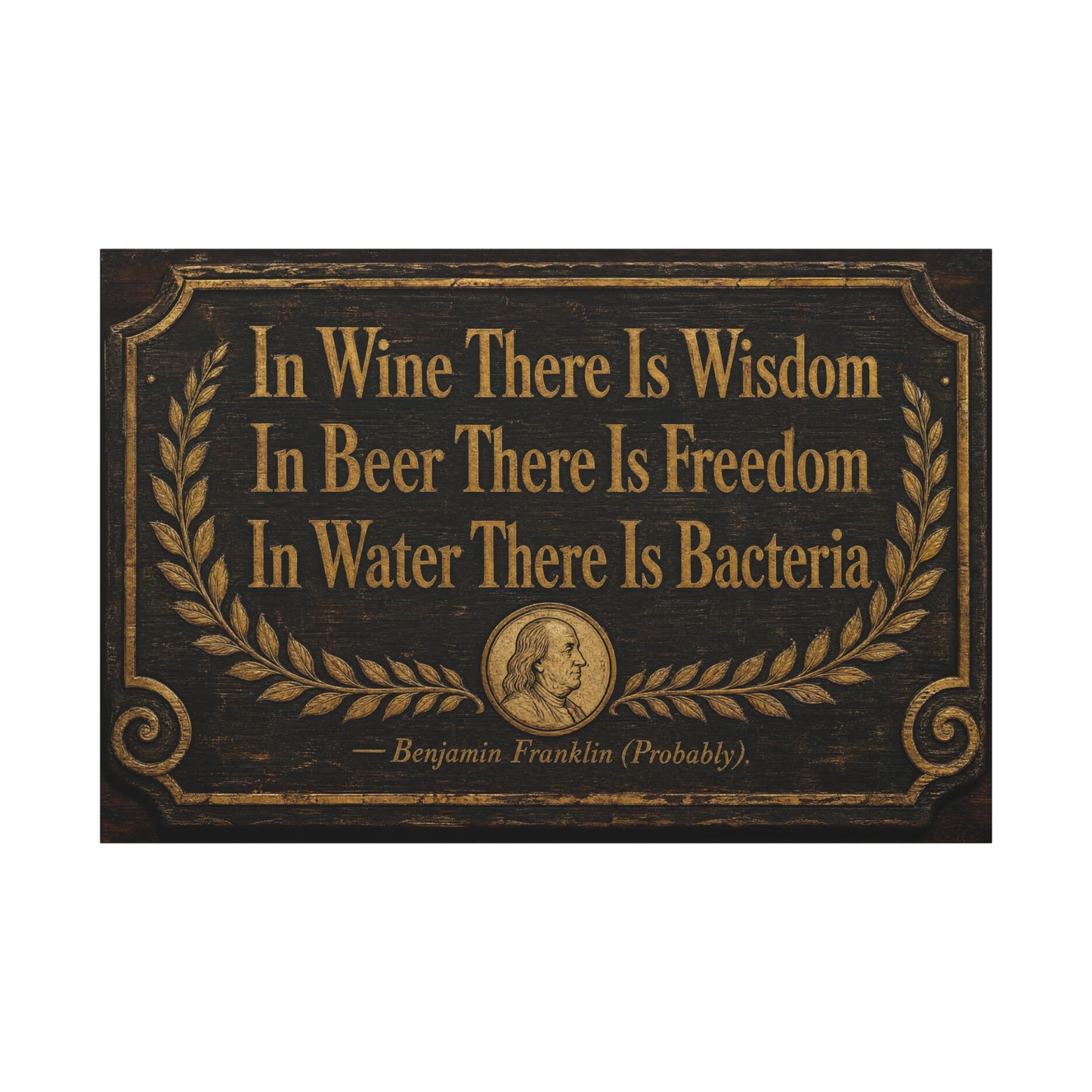 "In Wine There Is Wisdom In Beer There Is Freedom" Canvas Wall Art - Vintage Bar Quote Print, Rustic Tavern Style, Brown Gold Typography Decor, Home Bar - Office Wall Art - Cocktail Lounge Decor